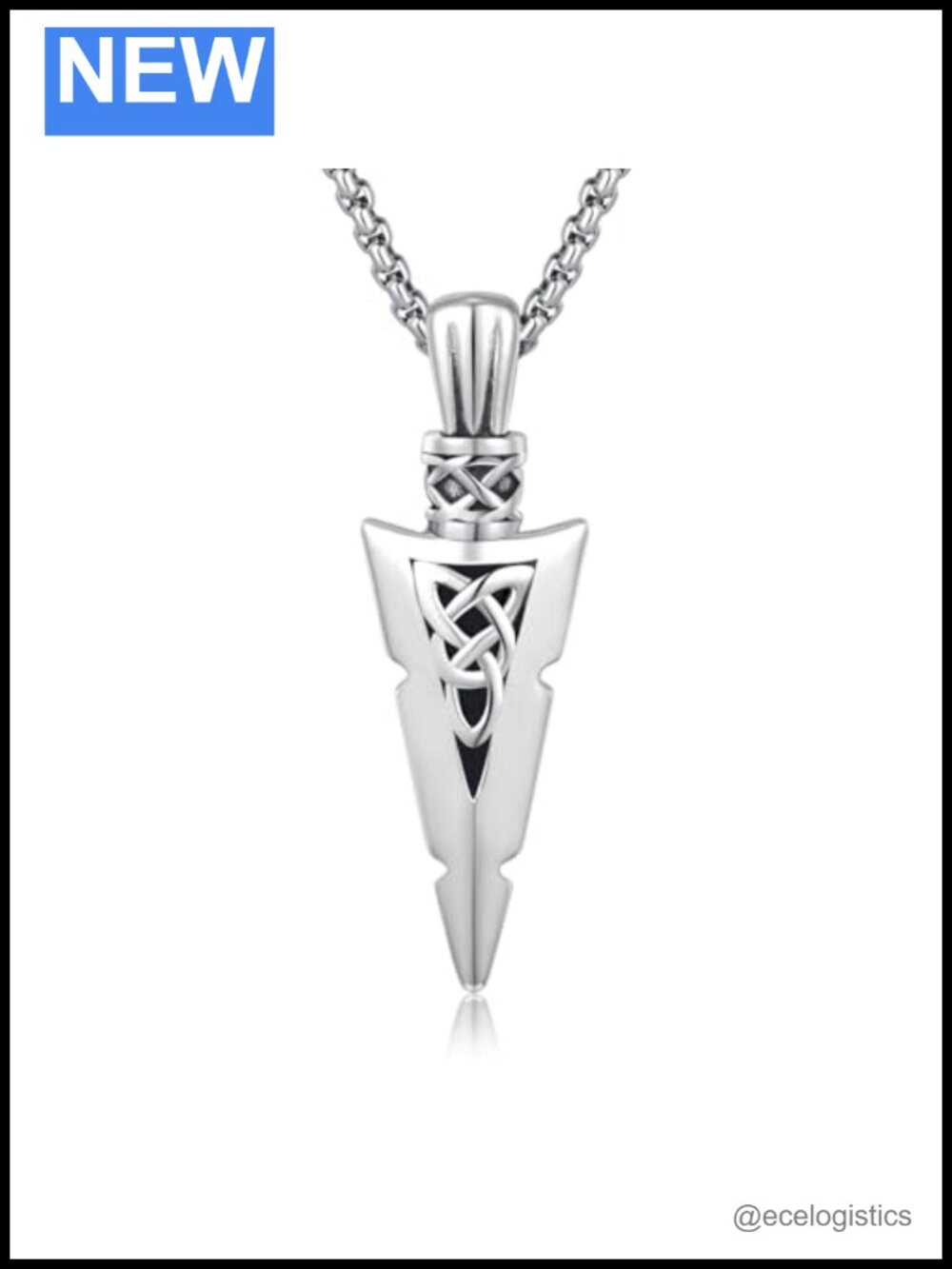 Sterling Silver Celtic Arrowhead Necklace Stainless Steel Chain